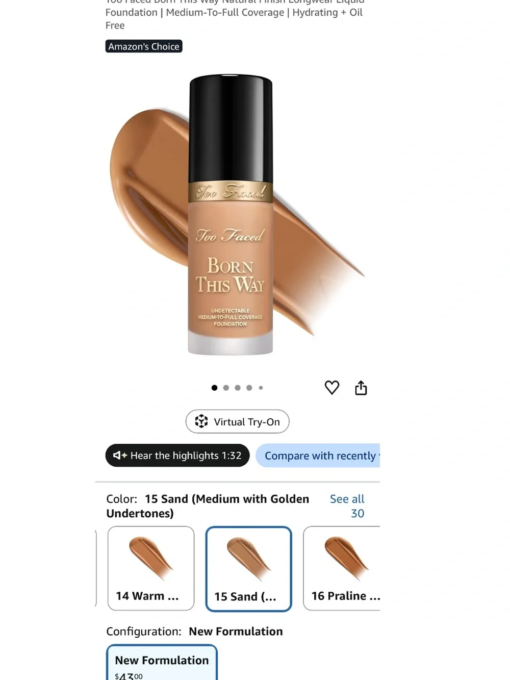 Too Faced Born This Way Foundation - Pink & Gold Accents